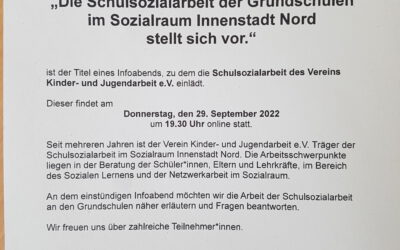 Aktuelles aus der Schulsozialarbeit: Online-Elternabend 29.09.22 Vorstellung der Schulsozialarbeit